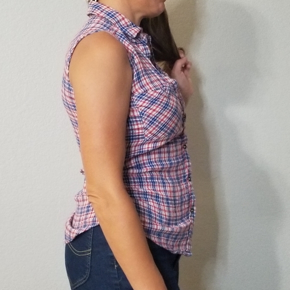 Seven For All Mankind Red White Blue Collared Sleevless Button up Shirt XS July - Picture 5 of 5